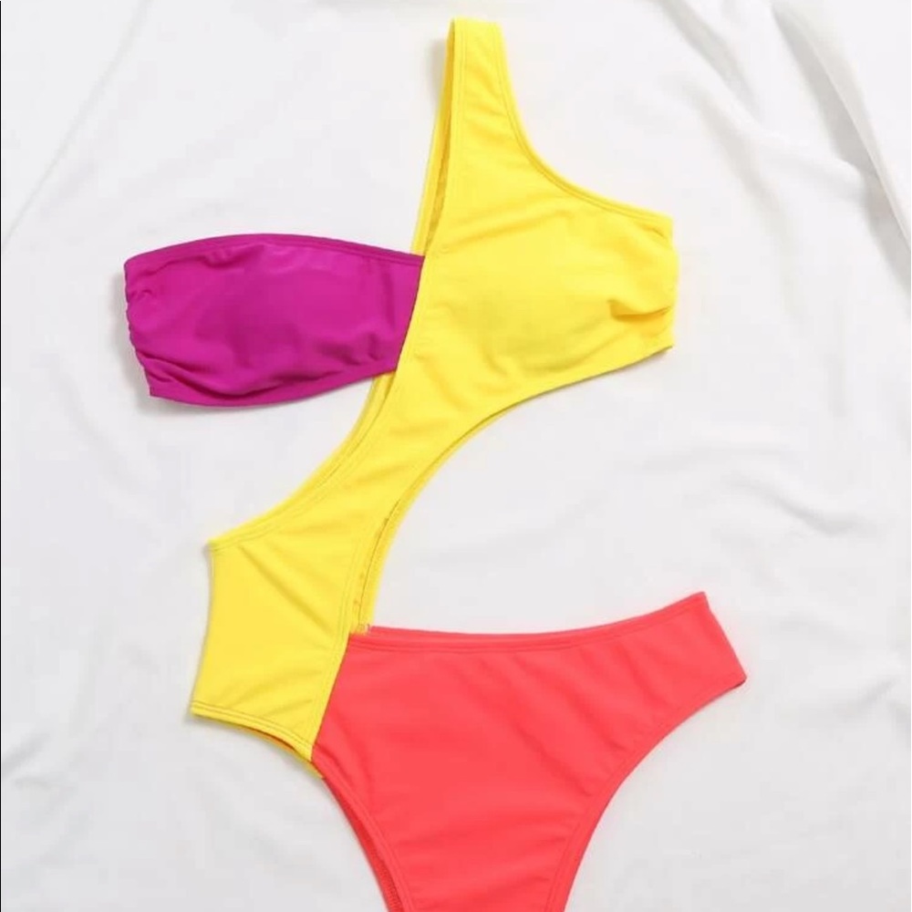 NEW Neon Multi Color One Shoulder Cut our bikini - Picture 6 of 9